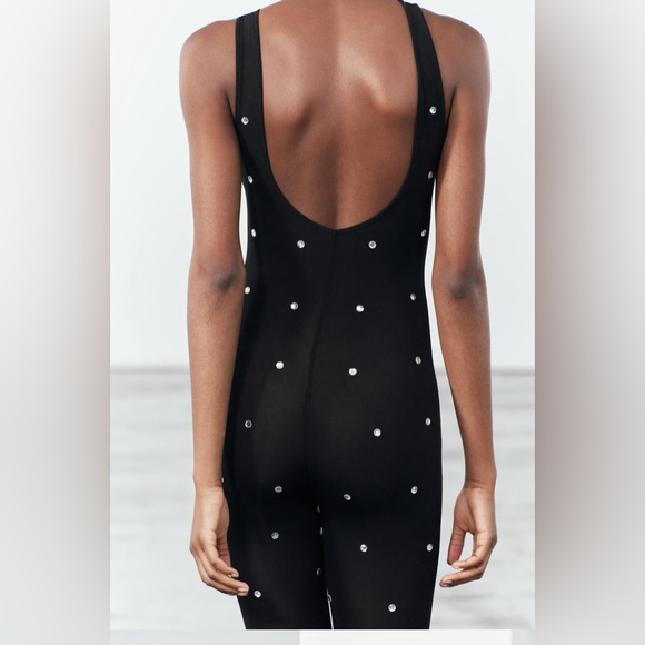 Zara JUMPSUIT w/RHINESTONE ORGANZA Size Small - NWT - Picture 4 of 9